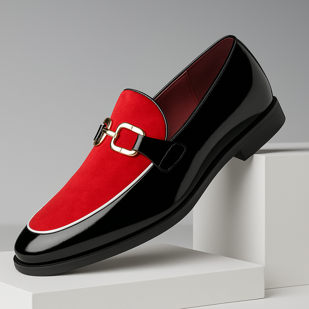 Men’s Velvet Patent Loafers with Metal Bit