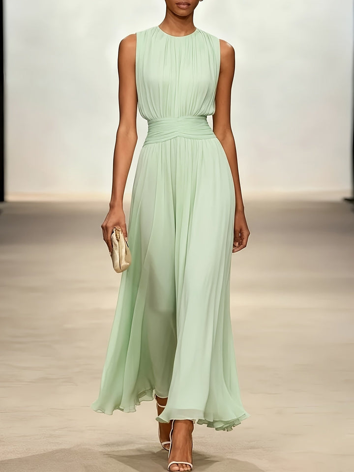 Hightouch | Pleated Maxi Wedding Guest Dress With Ruched Waist