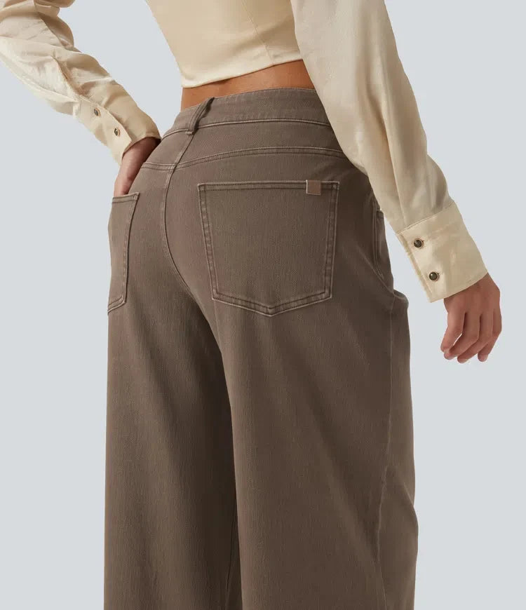 Wide Leg Jeans Women Low Rise Stretch Denim with Pockets