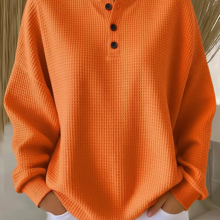 Waffle Knit Long Sleeve Button Top