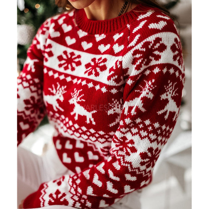 Women's Ugly Christmas Elk Snowflake Sweater - Festive Winter Sweater