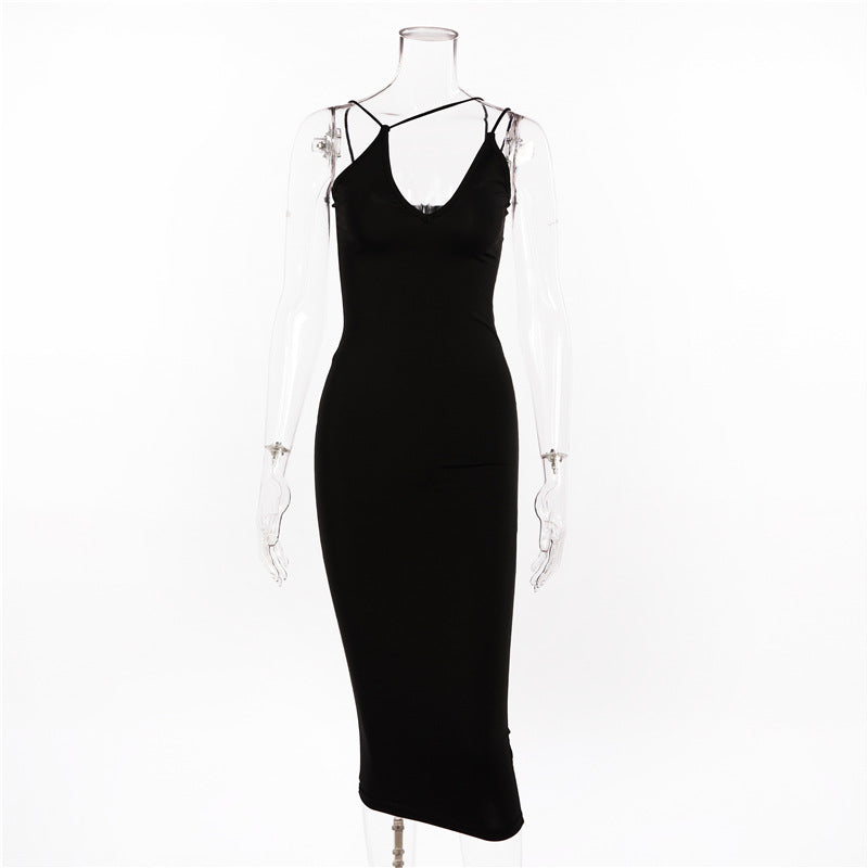 Women's V-Neck Milk Silk Maxi Dress – Elastic Waist Pencil Skirt-HighTouch