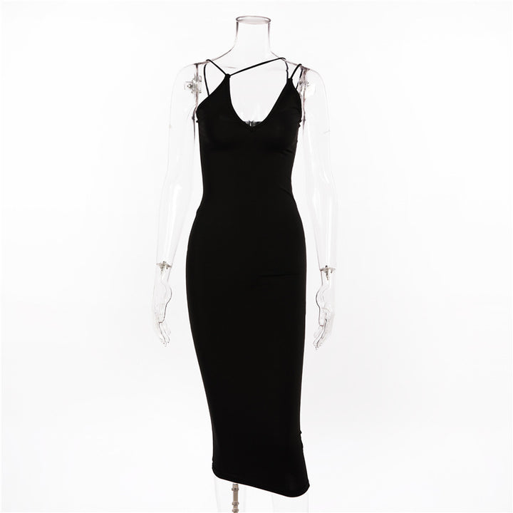 Women's V-Neck Milk Silk Maxi Dress – Elastic Waist Pencil Skirt-HighTouch