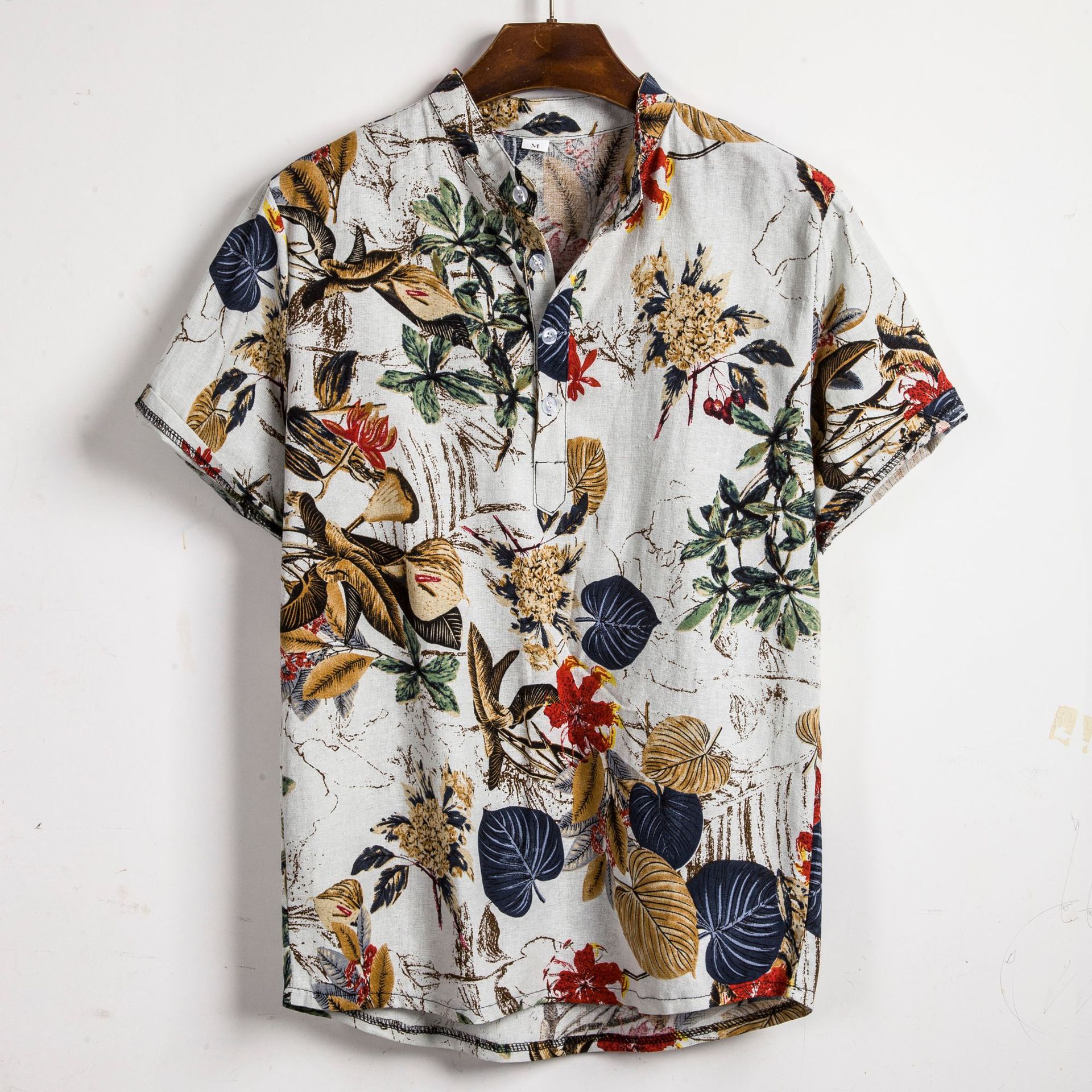 Slim shirt men contrast color printing shirt men-HighTouch