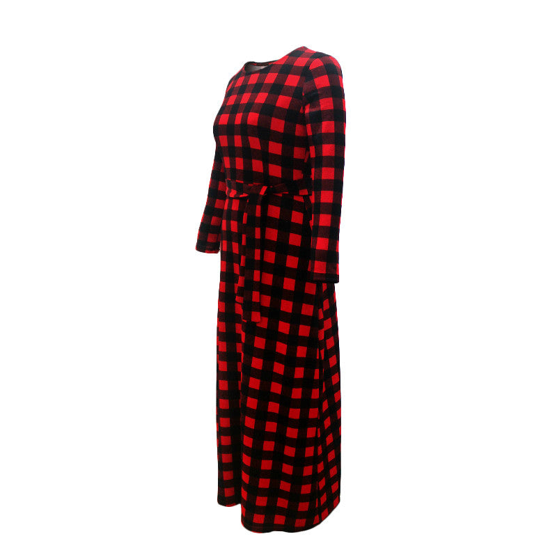 Women's Plaid Long Sleeve Dress – Soft Cotton Casual Shirt Dress-HighTouch
