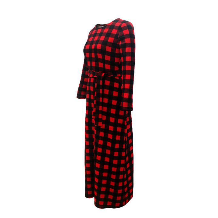 Women's Plaid Long Sleeve Dress – Soft Cotton Casual Shirt Dress-HighTouch