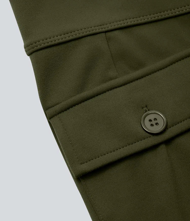 Cargo Pants Women High Waisted Flare Leg Flap Pocket Trousers
