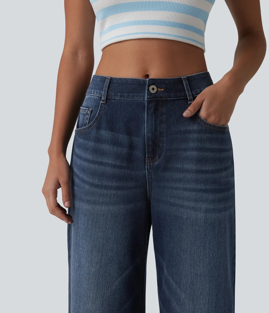 Baggy Wide Leg Jeans Women Mid Rise Washed Denim