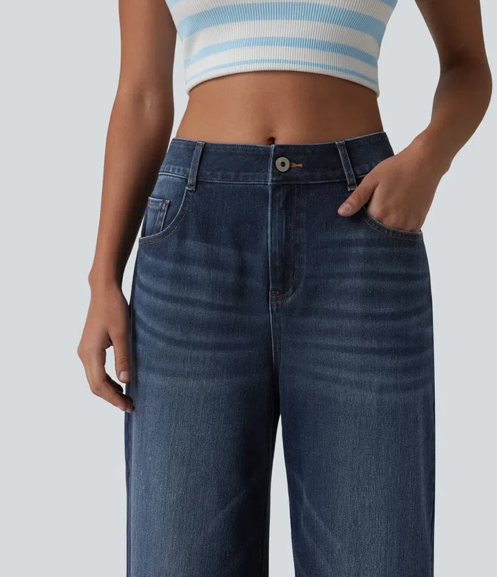 Baggy Wide Leg Jeans Women Mid Rise Washed Denim