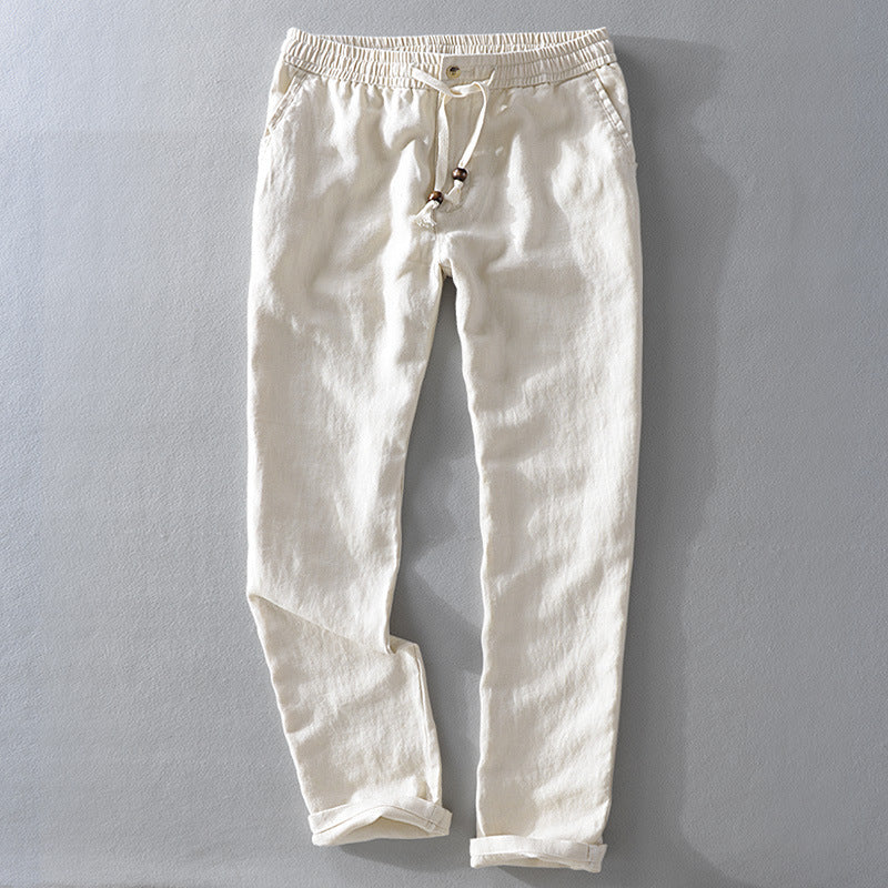Men’s Linen Pants Casual Loose Fit Summer Lightweight Trousers-HighTouch
