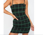 Women's Erika Green Plaid Dress – Vintage Elegant Long Sleeve Mini Dress-HighTouch