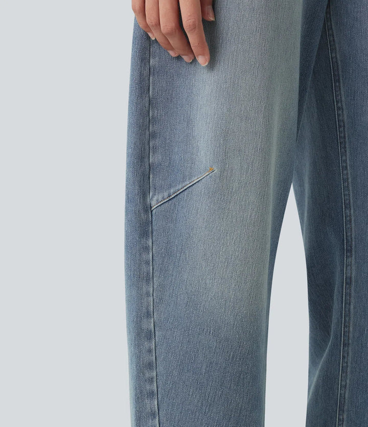 Barrel Leg Jeans Women High Rise Tapered Stretch Denim