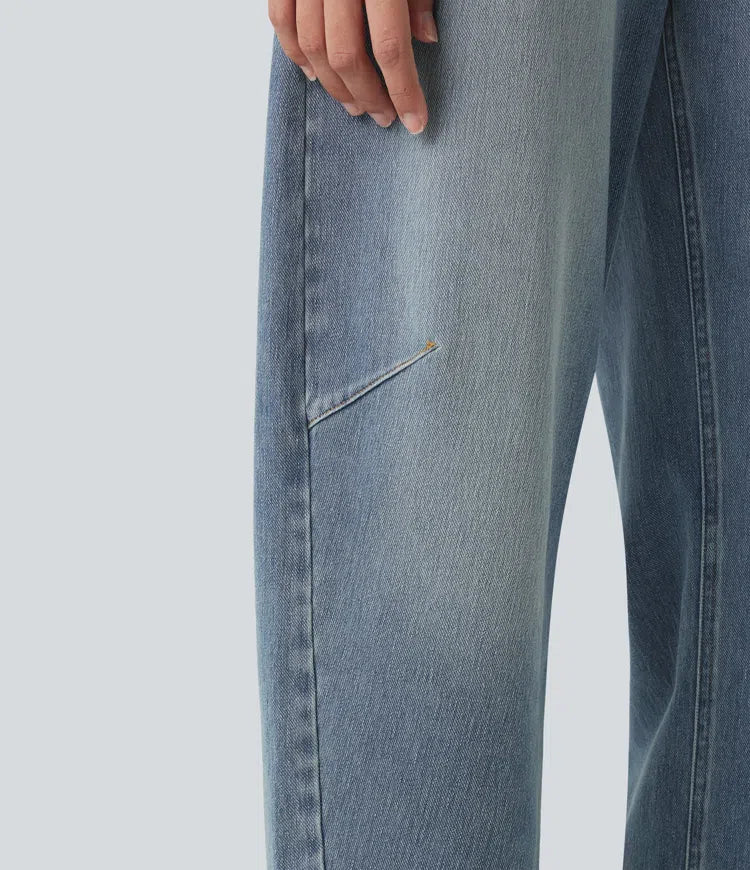 Barrel Leg Jeans Women High Rise Tapered Stretch Denim