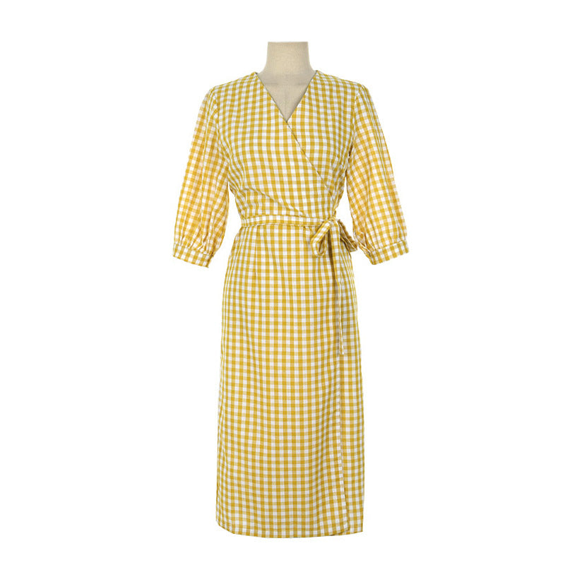 Women's Lattice A-Line Skirt – Cotton-Linen Blend Collage Splicing Design-HighTouch