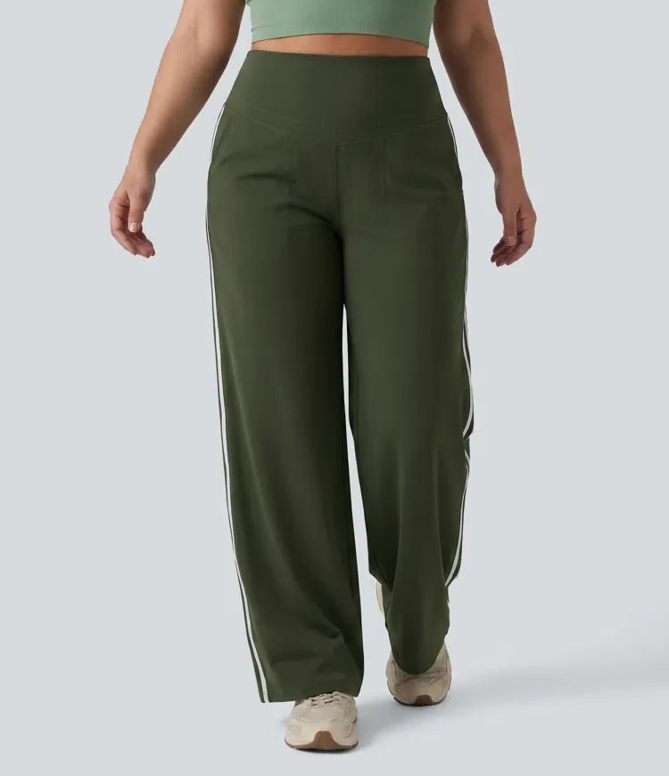 Plus Size Yoga Pants Women Tummy Control Baggy Stripe Pants