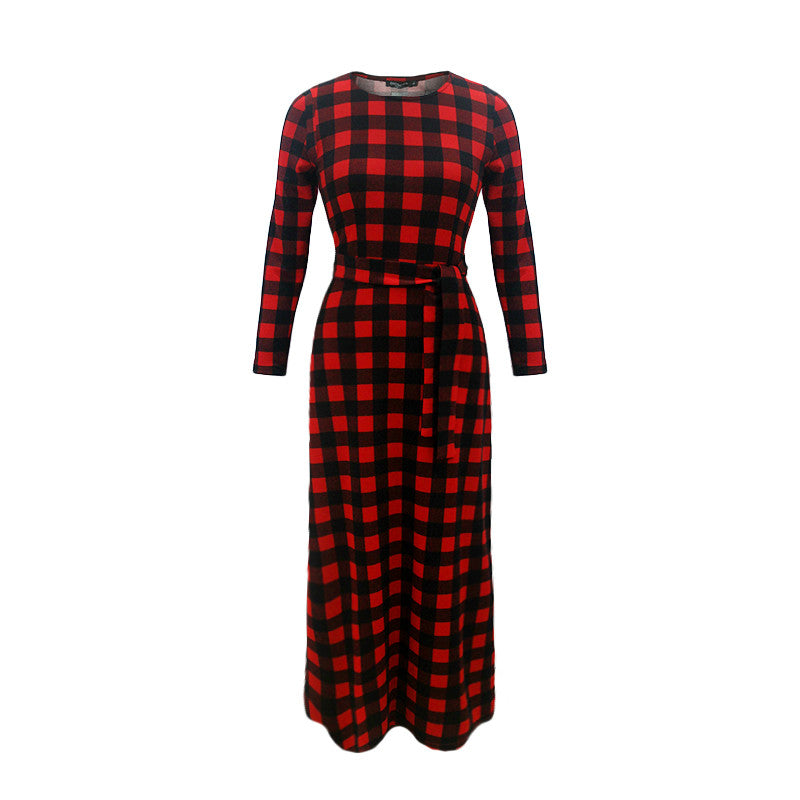 Women's Plaid Long Sleeve Dress – Soft Cotton Casual Shirt Dress-HighTouch