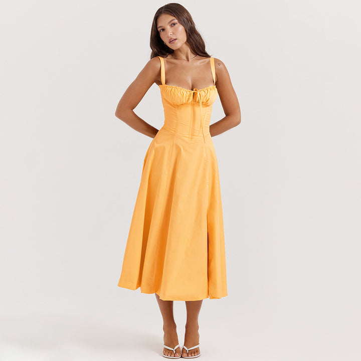Seaside Vacation Sling Back Cross Tied Slim Fit Overknee Dress-HighTouch