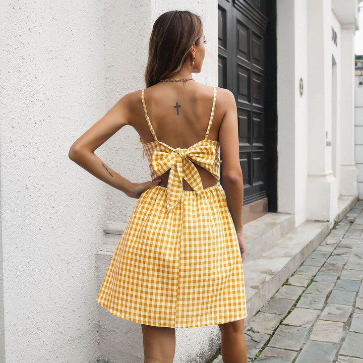 Women's High-Waist Plaid A-Line Dress – Casual Mini Skater Dress-HighTouch