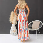Sexy Print Lace-Up Maxi Dress-HighTouch
