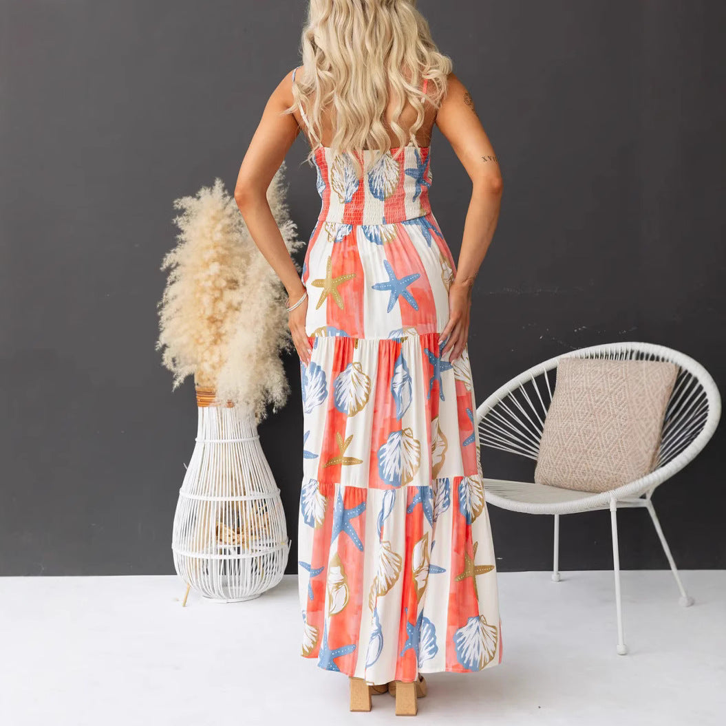 Sexy Print Lace-Up Maxi Dress-HighTouch
