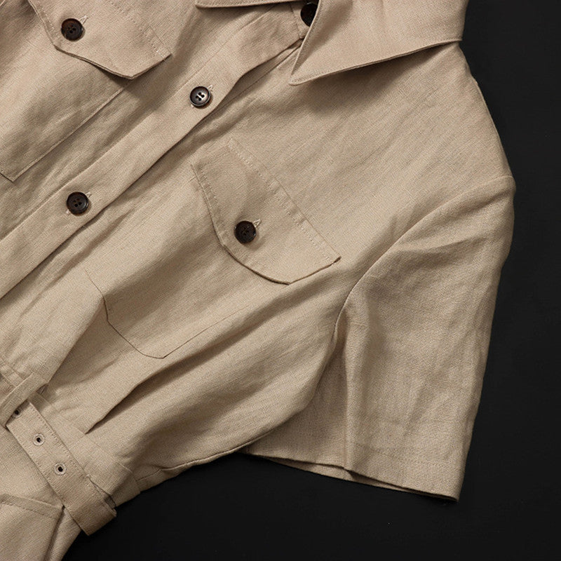 Linen French Tooling Style Dress-HighTouch