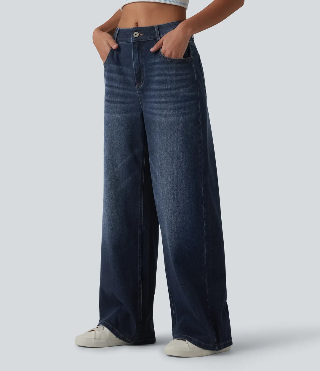 Baggy Wide Leg Jeans Women Mid Rise Washed Denim