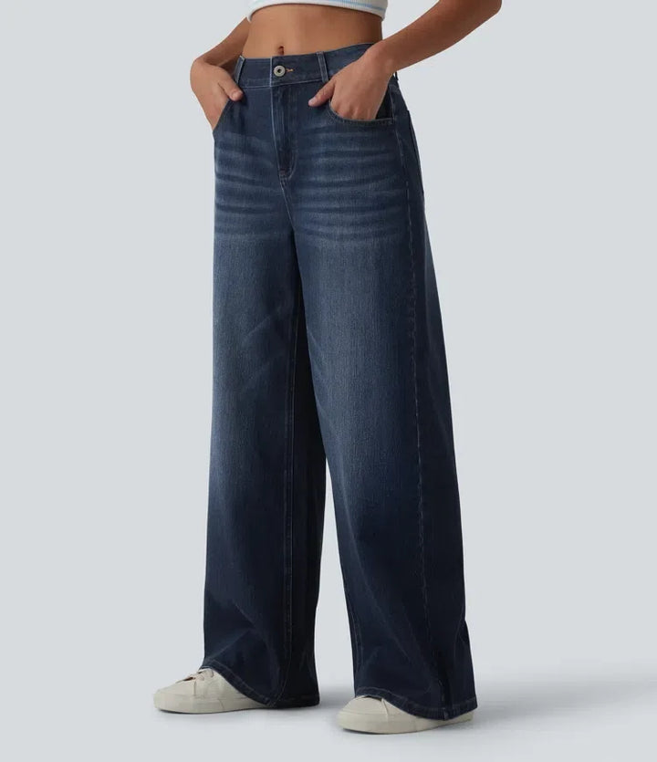 Baggy Wide Leg Jeans Women Mid Rise Washed Denim