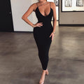 Women's V-Neck Milk Silk Maxi Dress – Elastic Waist Pencil Skirt-HighTouch