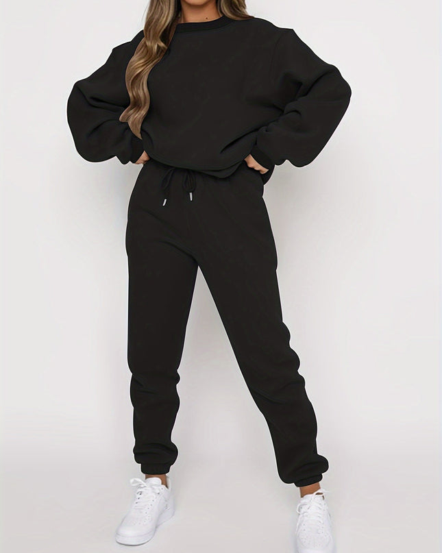 Ribbed Two-Piece Lounge Set for Women – Sweatshirt & Joggers
