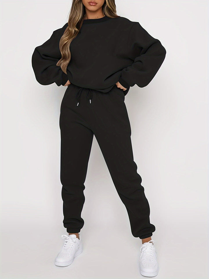 Ribbed Two-Piece Lounge Set for Women – Sweatshirt & Joggers-HighTouch