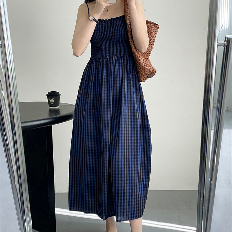 Korean Style Blue Lattice Print – Polyester Fibre Fashion Piece-HighTouch