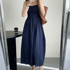 Korean Style Blue Lattice Print – Polyester Fibre Fashion Piece-HighTouch