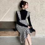 Women's French Retro Plaid Dress – Elegant Commuter Square Collar Style-HighTouch