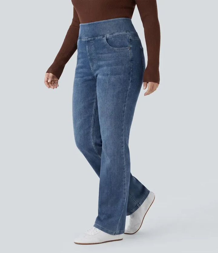 Plus Size Bootcut Jeans Women High Waisted Washed Denim