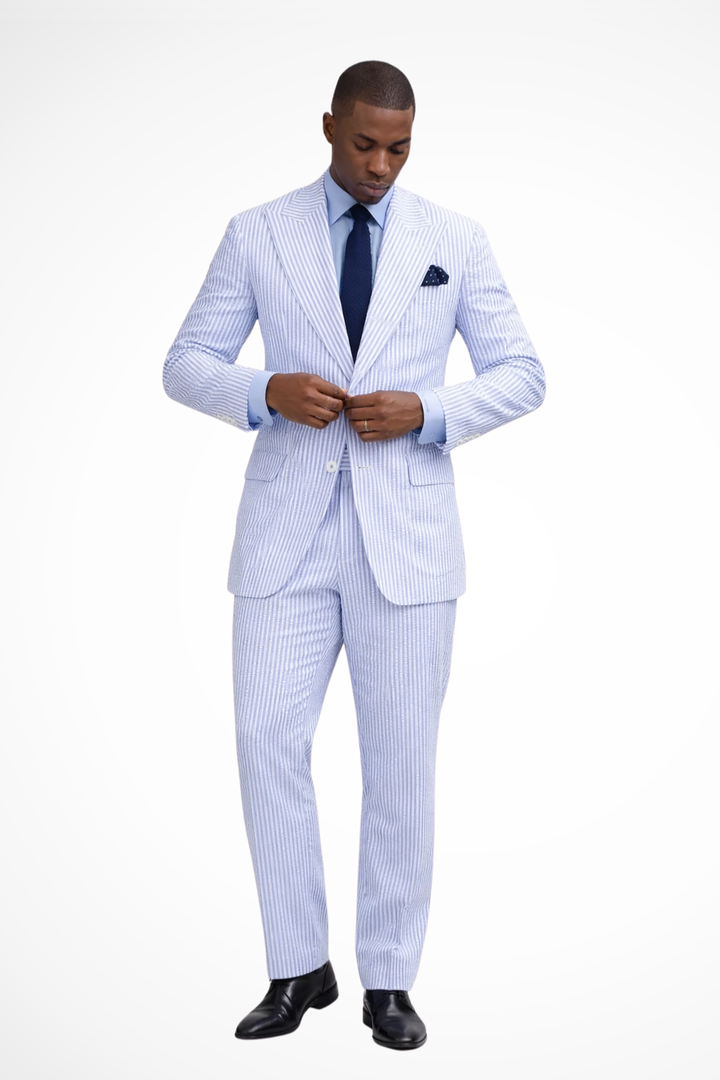 Wilhelm's | Men Seersucker Double Breasted 2-Piece Wedding Guest Suit