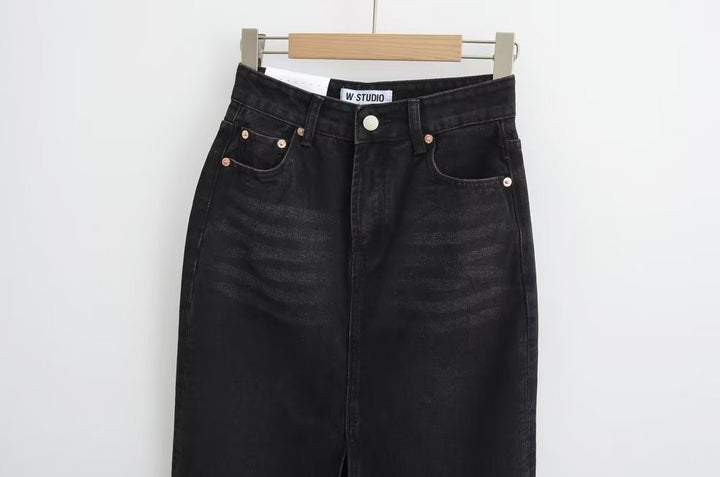 Women’s Front Slit Denim Maxi Skirt – Street Hipster Long Denim Skirt