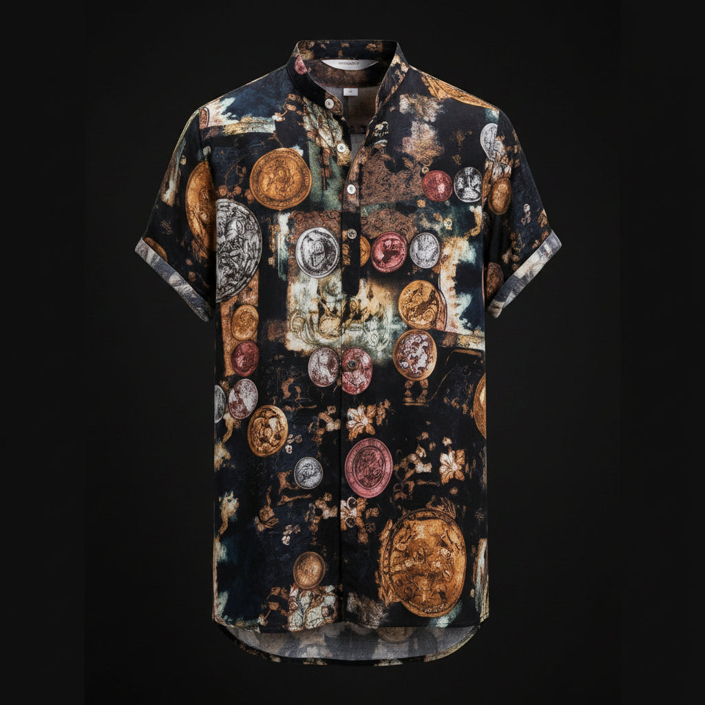 Slim shirt men contrast color printing shirt men-HighTouch
