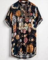 Slim shirt men contrast color printing shirt men-HighTouch