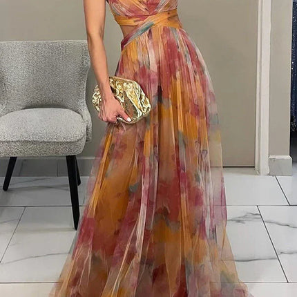 Faye™ | Elegant Printed Lace-Up Maxi Dress