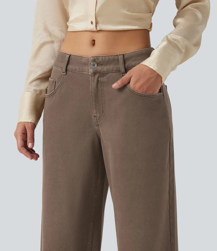 Wide Leg Jeans Women Low Rise Stretch Denim with Pockets