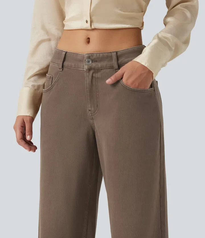 Wide Leg Jeans Women Low Rise Stretch Denim with Pockets