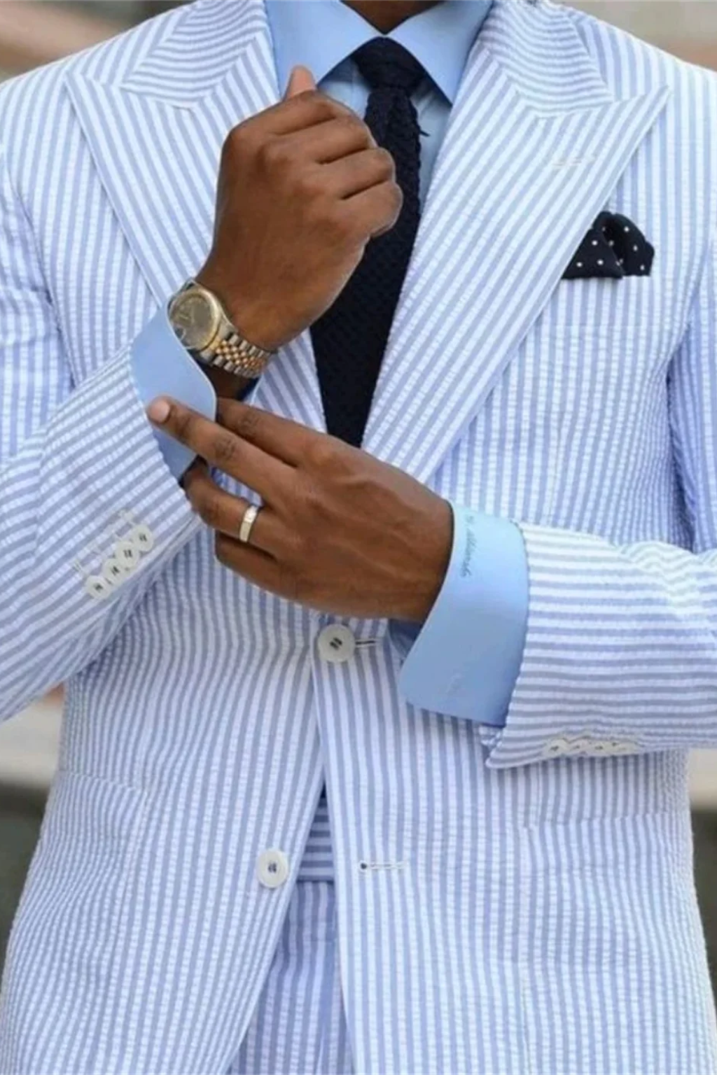 Wilhelm's | Men Seersucker Double Breasted 2-Piece Wedding Guest Suit