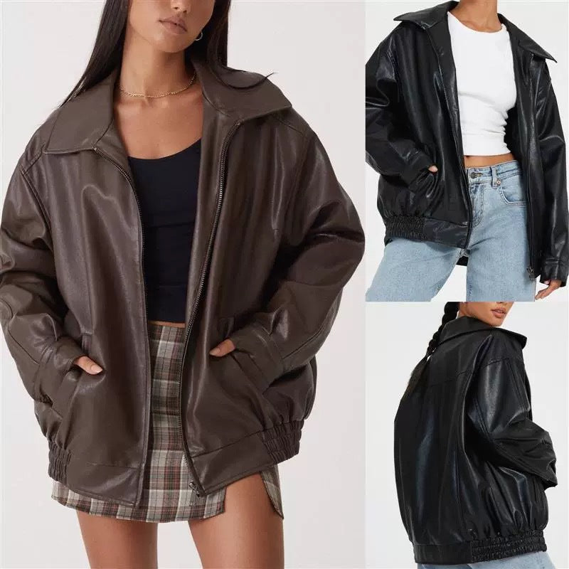 Women’s Leather Jacket Loose Fit