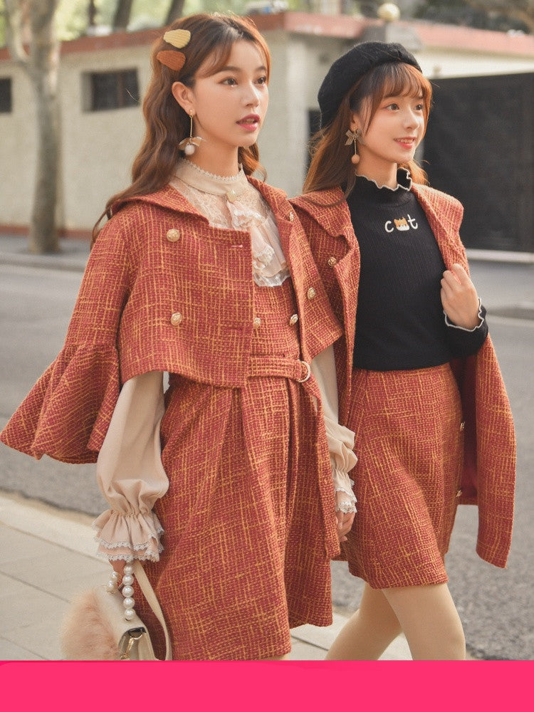 Mori Girl Sweet Square Neck Double-Breasted Jumper Dress-HighTouch