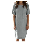 Cotton Linen Street Style Dress | Solid Color Dress-HighTouch