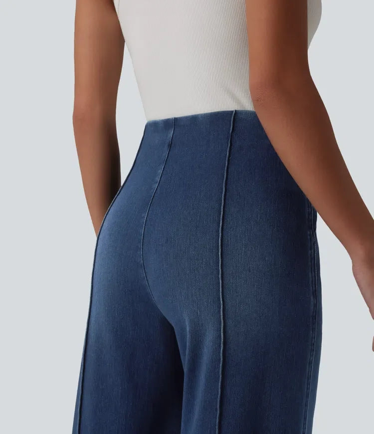 Wide Leg Work Jeans Women High Waisted Dark Denim Pockets