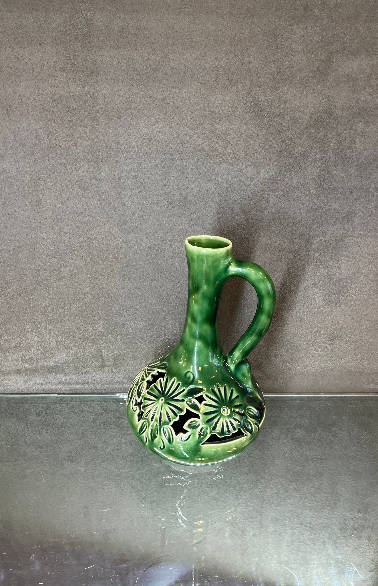 Glazed Green Handle Vase - HighTouch 