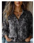 Women’s Blouse | Printed V-Neck Long Sleeve-HighTouch