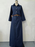 Casual Polo Collar Loose Top Maxi Skirt Suit-HighTouch