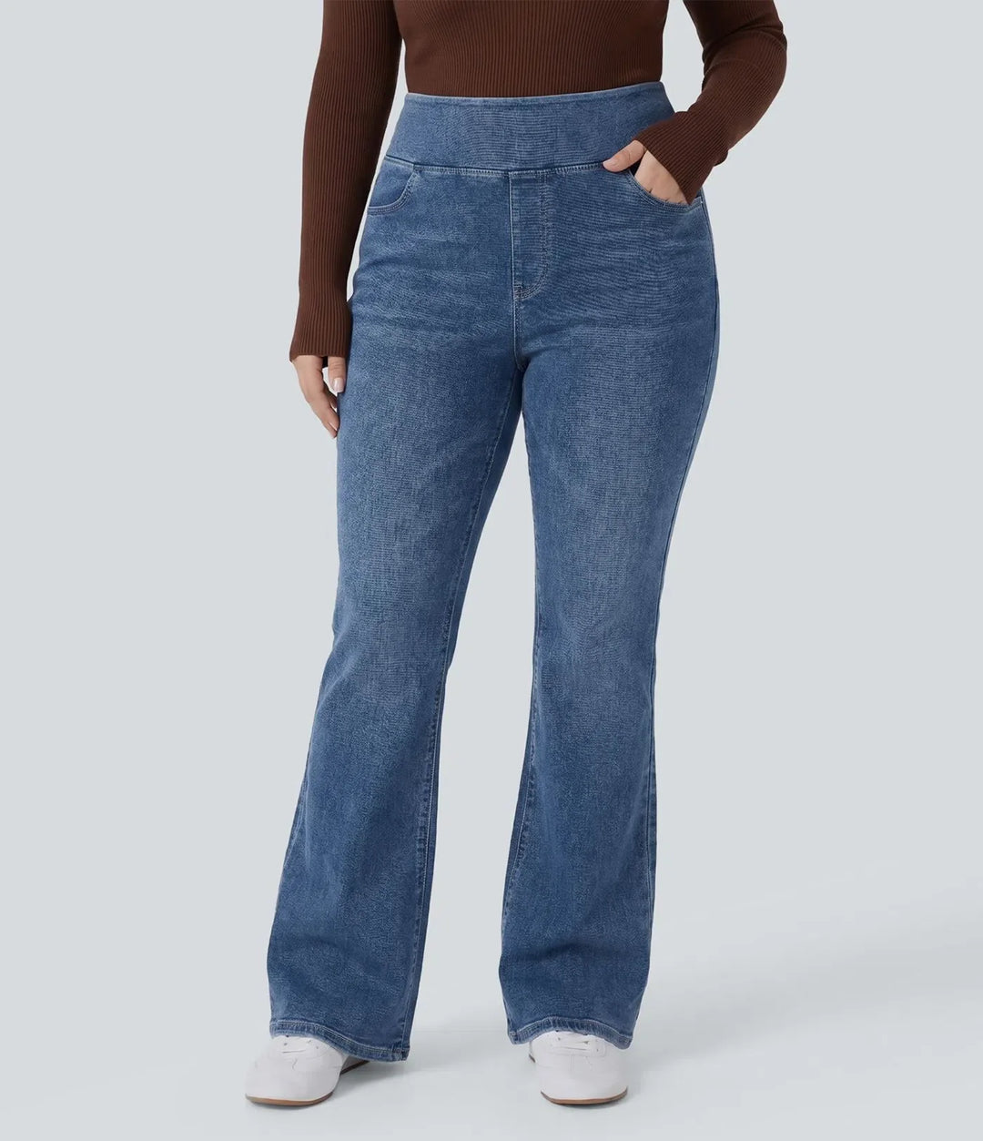 Plus Size Bootcut Jeans Women High Waisted Washed Denim